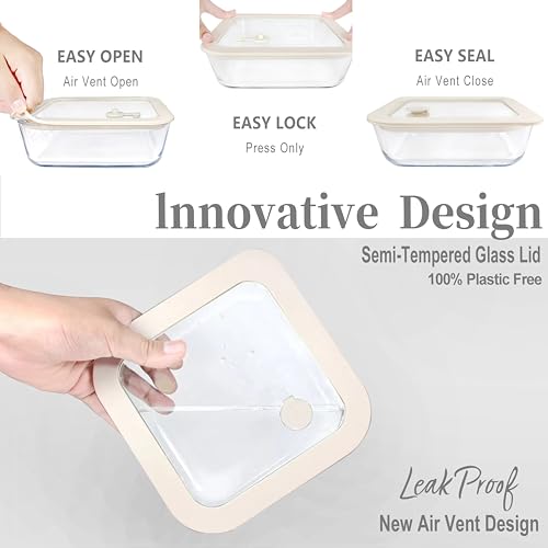 Glass Meal Prep Containers with Lids (White Sand-SQ)