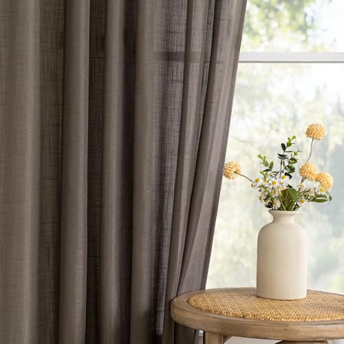 Dark Brown Sheer Curtains 63 inch Length Semi Sheer Curtains for Bedroom Light Filtering Short Window Treatment Privacy Protect Boho Farmhouse Soft Drapes Set (50"W x 63"L (Pack of 2) / Dark Brown)