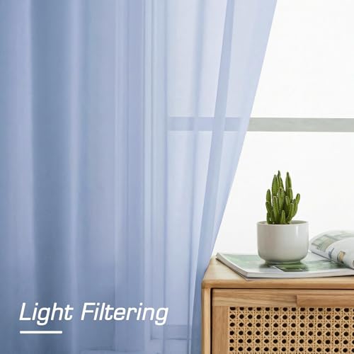 Sheer Curtains 96 inches Long 2 Panels Set for Living Room (Demin / 42"W x 96"L (Pack of 2))