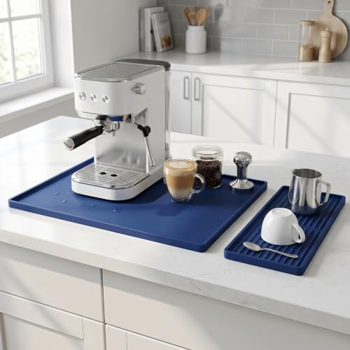 Silicone Coffee Mat 24 x 16 in with Tray (Deep Sea Blue)