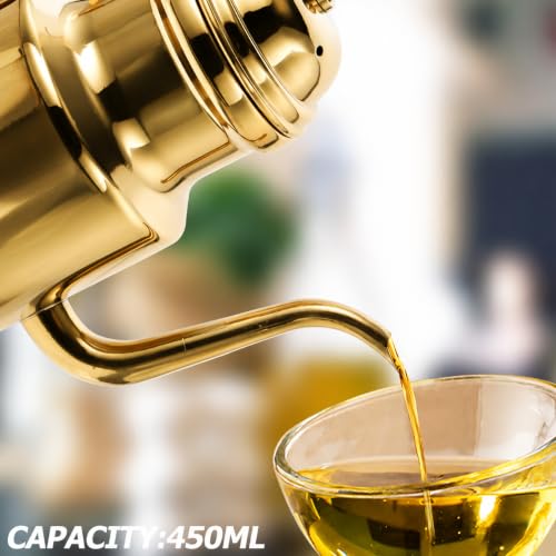 Oil Dispenser Vinegar Dispenser Bottle 15.22oz Stainless Steel Oil Can Container with Handle for Kitchen Restaurant Cooking BBQ Golden
