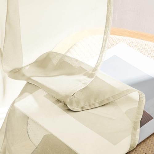 Light Cream Sheer Curtains 108 Inches Long 4 Panels 42 x 108 Inches (42"W x 108"L (Pack of 4) / Light Cream)