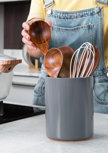 Ceramic Kitchen Utensil Holder for Countertop Organizer 6.4" Gray (Gray)