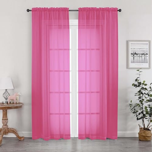 Hot Pink Sheer Curtains for Bedroom Living Room 72 Inches Long 2 Panels Set (Hot Pink / 42"W x 72"L (Pack of 2))