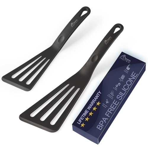 2 Pack Silicone Slotted Fish Turner Spatula Set (Black)