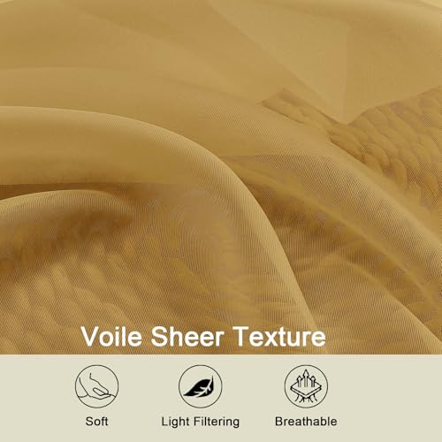 Sheer Gold Curtains for Bedroom Living Room 54 Inch Length 2 Panels Set (Gold / 42"W x 54"L (Pack of 2))
