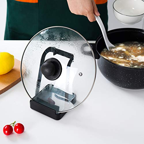 Versatile Pot Lid Ladle Holder Multipurpose Spatula Pad Book Cutting Board Spoon Rest Kitchen Utensils Drip Tray Washable Durable Stable Tack (Black / Medium)