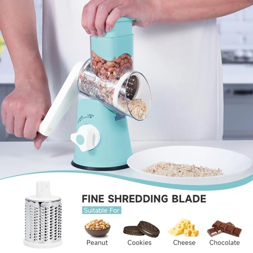 Rotary Cheese Grater Hand Crank with 3 Interchangeable Blades (Blue)