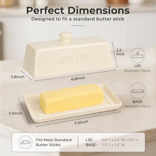 Butter Dish With Lid for Countertop (Cream white)
