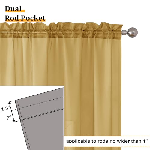Gold Sheer Curtain 90 Inches Long 2 Panels Set (42"W x 90"L (Pack of 2) / Gold)