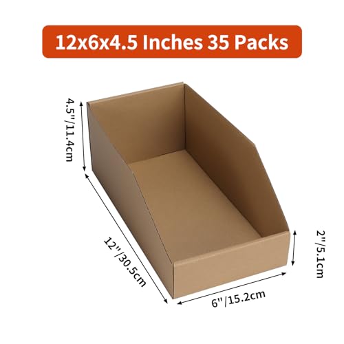 Corrugated Cardboard Storage Bins (12x6x4.5 inch / Brown)