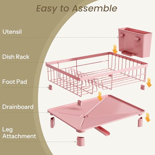Dish Drying Rack for Small Kitchen Counter (Pink / 11" W x 15" L)
