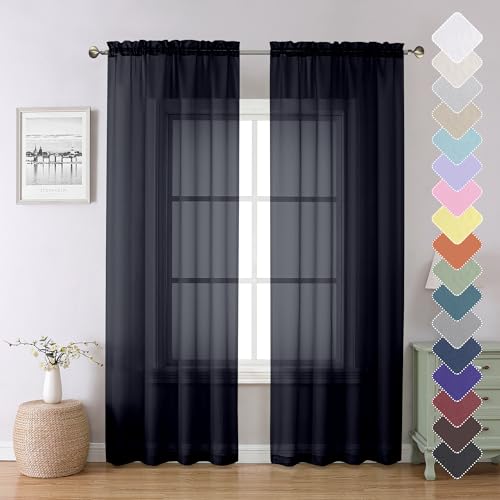 Black Sheer Curtains 84 Inches Long for Living Room (Black / 40"W x 84"L (Pack of 2))