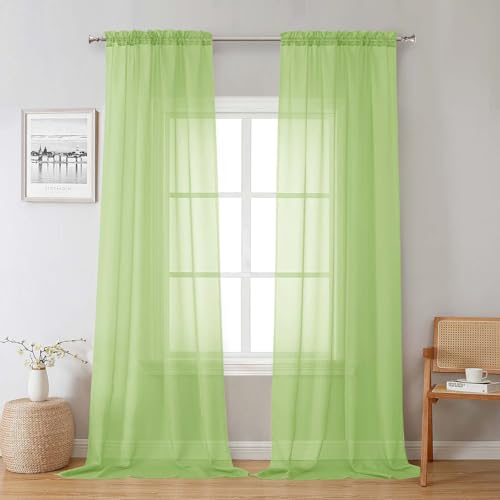 Lime Sheer Curtains 96 Inches Long 2 Panels (Lime / 42"W x 96"L (Pack of 2))