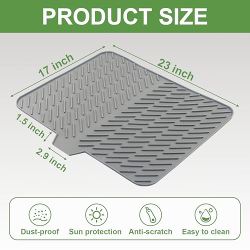 Silicone Dish Drying Mat for Kitchen Counter (Gray / 23" x 17")