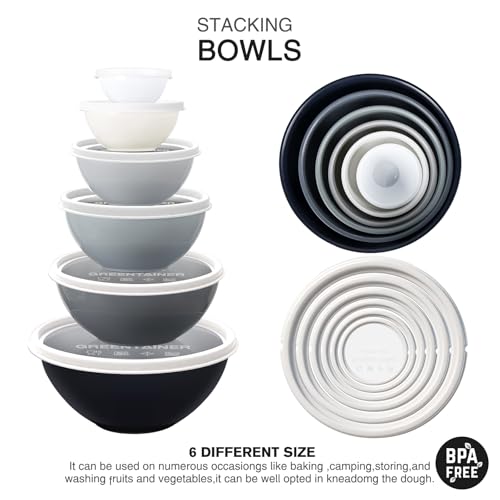 Plastic Mixing Bowls with Lids Set for Kitchen (Gray)