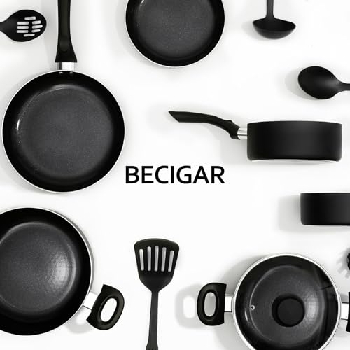 Black Ceramic Pots and Pans Set (15 pcs Black Pot Set)