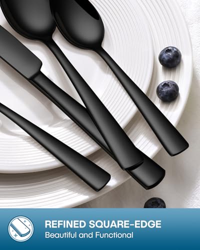 40 Pcs Black Silverware Set (Black)