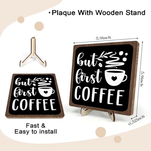 Vintage Coffee Bar Wooden Plaque Desk Sign (Black&Brown / 5.9 x 5.9 x 0.32 inches)
