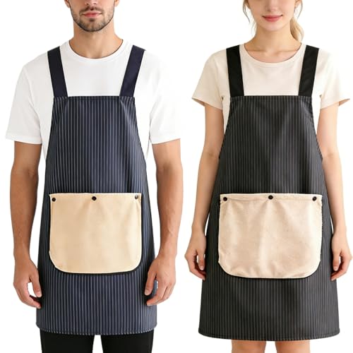 Apron With Towel Attached Apron With Pockets 2pcs（Black (Black/Navy)