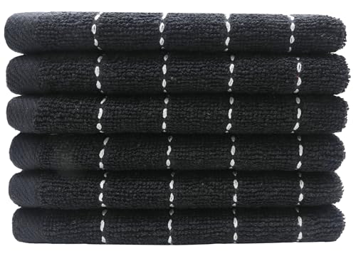 Terry Dish Rags Cloths (Black / 12 x 12 Inches)