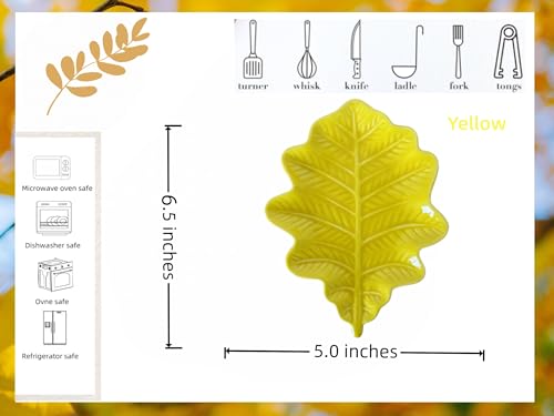 Cute Ceramic Spoon Rest & Holder for Stove Top & Kitchen Counter Ladle Holder Cooking Spoon Coffee Spoon Rest Utensil Rest Spatula Rest (Oak, Fall Yellow)
