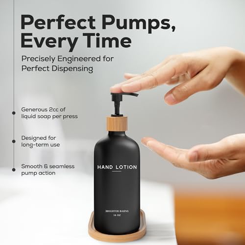 Black Glass Lotion Dispenser with Pump by Brighter Barns (Back L)