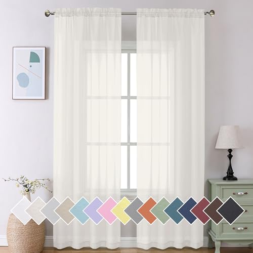 Modern Sheer Window Curtains (40"W x 96"L (Pack of 2) / Ivory)