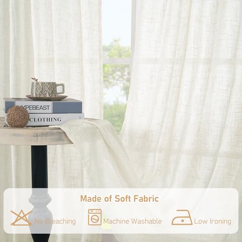 48 Inch Length Linen Curtains for Kitchen 2 Panels Set (34"W x 48"L (Pack of 2) / Cream)