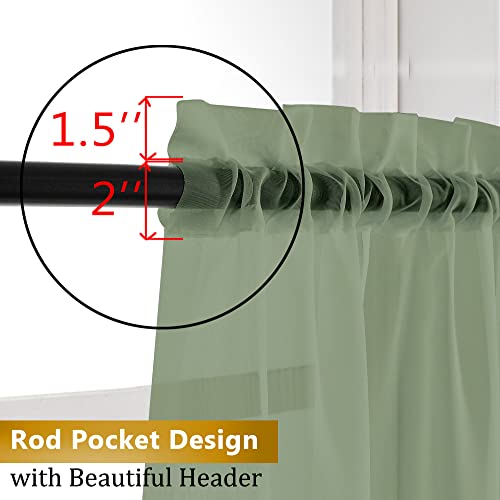 Window Green Sheer Curtains 45 Inch Length 2 Panels Small Sheer Curtains & Drapes Clear Basic Rod Pocket Panel Bedroom Children Living Room Yard Kitchen (40"W x 45"L (Pack of 2) / Sage Green)