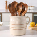 Ceramic Farmhouse Kitchen Utensil Holder for Countertop (Gold Thread Jar Shape)