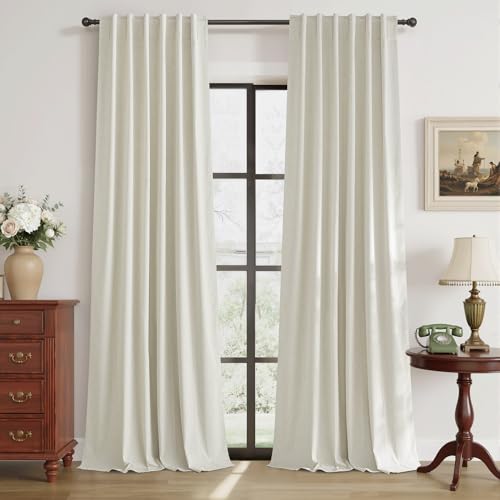 Natural Linen Blended Curtains 84 inch Long 2 Panels Set (Cream Beige / 52"W x 84"L (Pack of 2))