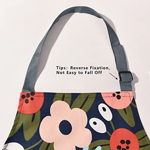 2 Pack Floral Apron for Women with Pockets (Blue/Flowers)