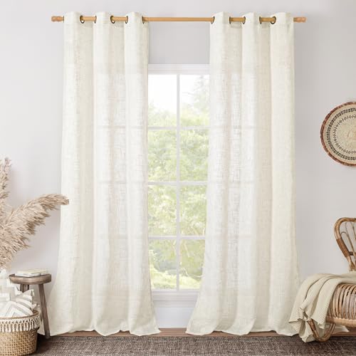 Cream Sheer Linen Curtains 84 inches Long for Living Room (34"W x 84"L (Pack of 2) / Cream)