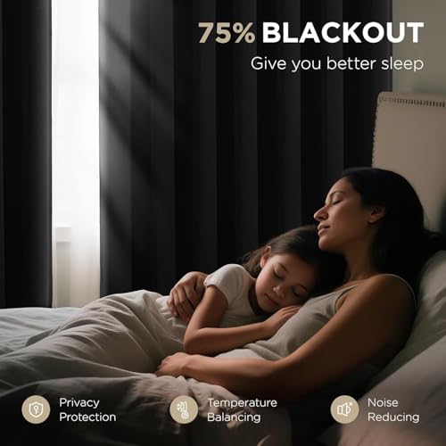 Blackout Curtains 108 Inch Long 2 Panels Set (Black / 52"W x 108"L (Pack of 2))