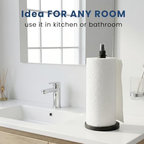 2 in 1 Paper Towel Holder with Spray Bottle and Weighted Base (Black)