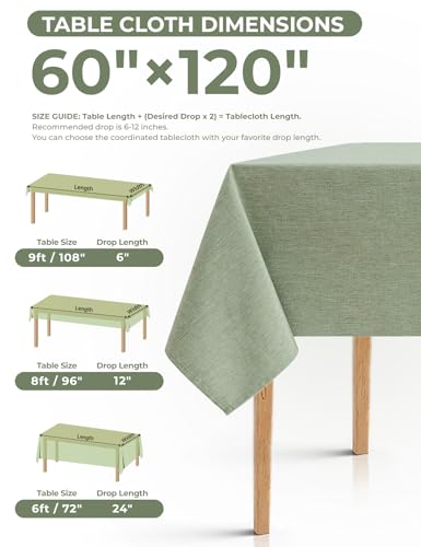 Linen Texture Table Cloths for 6 Ft Rectangle Tables (Sage Green / 102" x 60"-6 Pack)