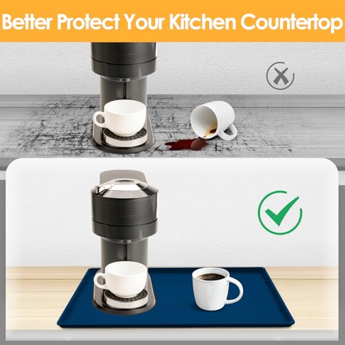 Silicone Coffee Maker Mat with Lip for Countertops (Navy Blue / 19.7'' x 15'')