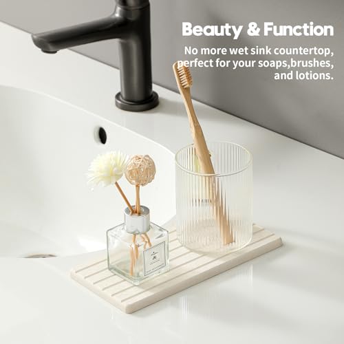 2 Pack Greige Bathroom Sink Vanity Trays (2pcs - 8"x 3.8" - Beige)