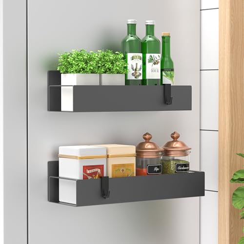 Metal Magnetic Spice Rack for Refrigerator Dark Gray (2 Pack / Dark Gray)