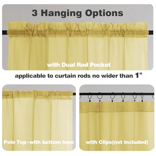 Mustard Yellow Sheer Valances for Windows (Yellow / 42"W x 14"L (Pack of 2))