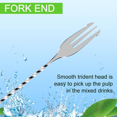 Bar Spoon Cocktail Mixing Stirrers (12"-Trident Fork-2PCS / Silver)