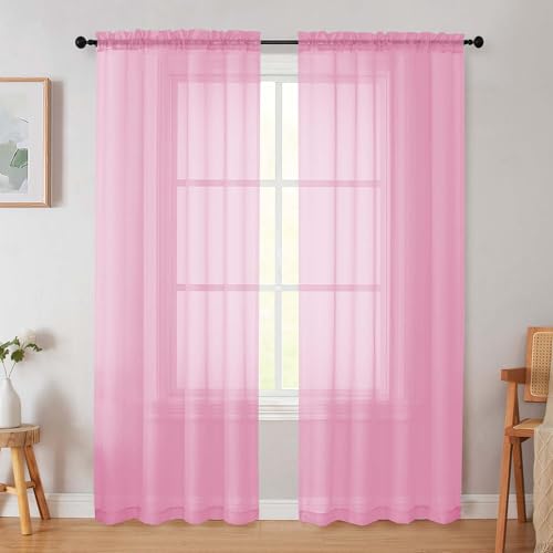 Pink Sheer Curtain for Bedroom Living Room 72 Inches Long 2 Panels Set (Pink / 42"W x 72"L (Pack of 2))