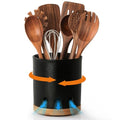360° Rotating Ceramic Utensil Holder for Kitchen Countertop (Holed - Textured Black / 7.3 inch)