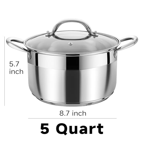 5 Quart Stainless Steel Induction Stock Pot with Visible Lid (5.3 Quarts)