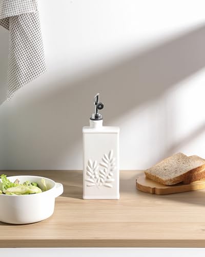 Sweejar Ceramic Olive Oil Dispenser Bottle for Kitchen (17 Oz(Silver Spout) / White)