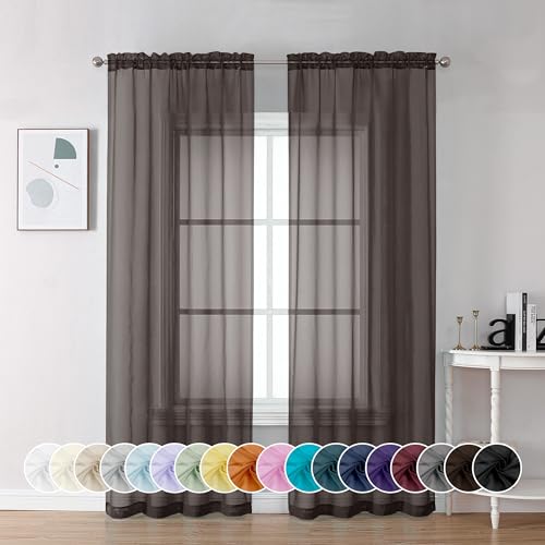 Chocolate Brown Sheer Curtains 84 Inches Long (Chocolate Brown / 42"W x 84"L (Pack of 2))