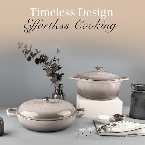 Shallow Cast Iron Casserole with Lid (Grey / 3.7-Quart - Shallow)
