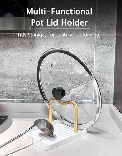 Anti Rust Metal Spoon Rest with Lid Holder While Cooking (GOLDWHITE / 1-LAYER)