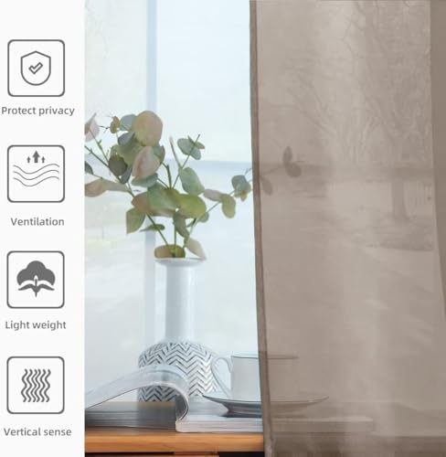 Solid Sheer Rod Pocket Curtain Voile Draperies 2 Panels White Beige Black Grey Ivory 52 Inch Width 45 Inch Long 1 Pair for Kitchen Bedroom Children Living Room Yard (Taupe / 52"W x 45"L (Pack of 2))